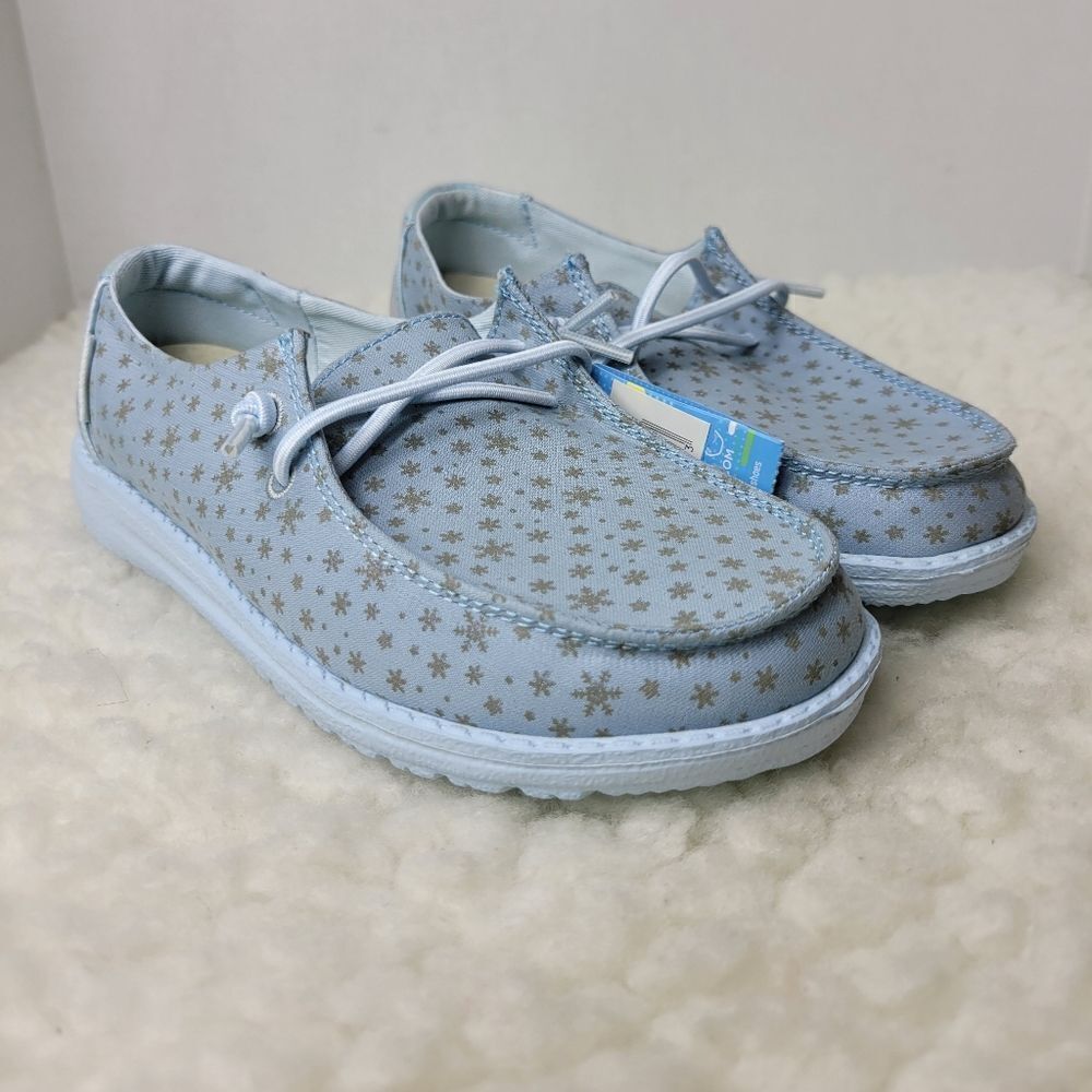 Hey Dude Wendy Kids  Size 34 Ice Princess Snowflakes Youth Slip On Shoes New Con